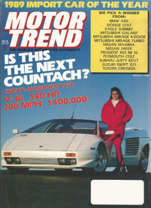 MOTOR TREND 1989 MAR - CIZETA, BANSHEE, T/A PACE CAR